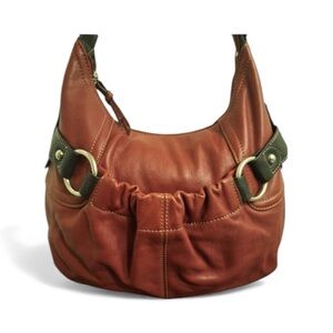 Tignanello Red Leather Shoulder Bag With Black Trim & Silver Accents
